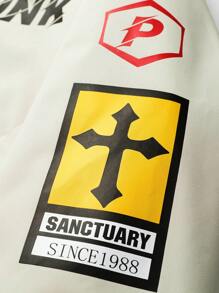 Manfinity EMRG Herren Lässig Jacke mit Kreuz- und Buchstabenprint, Frühling/Herbst - Aprikosenfarben - Übersicht 6