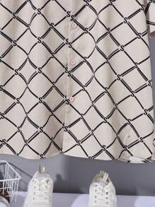 SHEIN Teen Boys' Rhombus Print Short Sleeve Casual Beach Vacation Shirt, Soft & Comfortable, Versatile For Everyday, School, Travel, Sports, Vacation - Beige - View 6