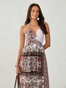 Florisole Vestido sin mangas con escote en V y estampado completo estilo bohemio para mujer, primavera/verano - Multicolor - Ver 5