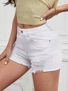 SHEIN Tall Pantaloni scurți din denim versatil, uzați, cu buzunare, pentru femei