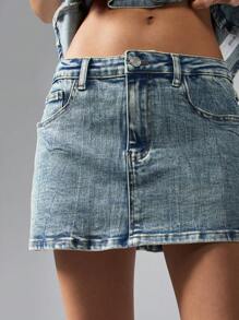 MISSGUIDED Modischer Stretch-Denim-Minirock, Sommer, klassischer A-Linie-Schnitt, Used-Optik, lässig, vielseitig, Streetstyle, Festival - Helle Waschung - Übersicht 4