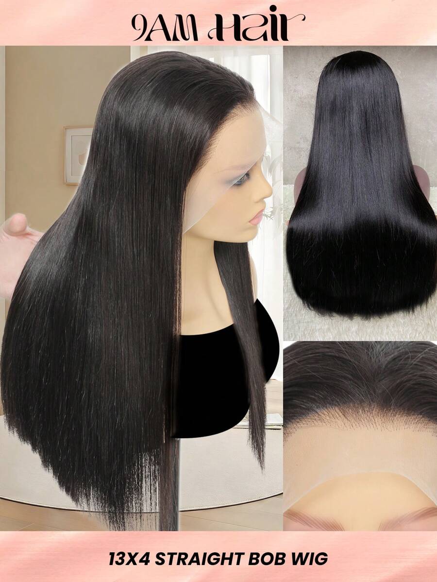 Peluca Bob de cabello humano con encaje frontal de 13x4, peluca Bob de cabello humano corto con encaje frontal previamente recortado para mujeres, peluca con encaje frontal de cabello humano con densidad de 250% y cabello humano liso de color natural