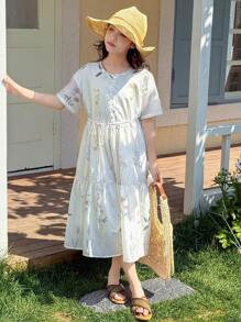 Dazy Kids Tween Girl Round Neck Sleeveless Woven Summer Dress Vacation - White - View 6