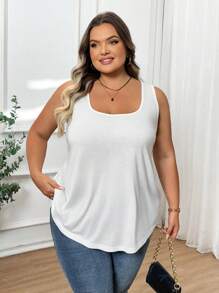SHEIN CURVE+ Áo thun ba lỗ không tay thời trang rộng rãi thoải mái cho nữ cỡ lớn - trắng - Xem 7