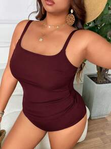 Swim Lushoire Conjunto de tankini de traje de baño con cuello cuadrado en talla grande - Burdeos - Ver 4