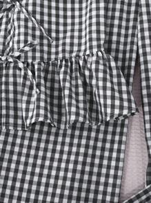 SHEIN Leap Crew 青少年女孩格子交叉蝴蝶结无袖上衣和阔腿裤两件套 - 黑與白 - 查看 5