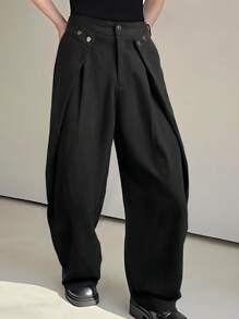 Claim Dot Men's Stylish Cropped Pants: Dark Grey Woven Fabric With Zipper Details Relaxed Fit And Modern Pleated Design - Dark Grey - View 1