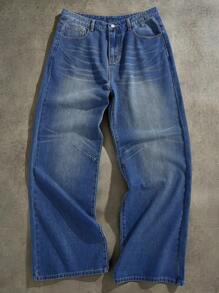 Forever 21 Men's New Spring Summer Retro Washed Wide Leg Classic Denim Jeans Pants - Medium Wash - View 1