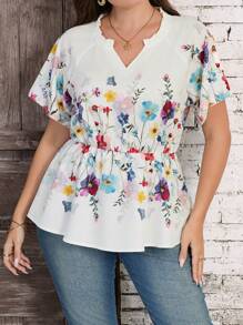SHEIN Clasi Plus Size Floral Print Summer Casual Blouse, Mother's Day Gift Summer Boho - Multicolor - View 3
