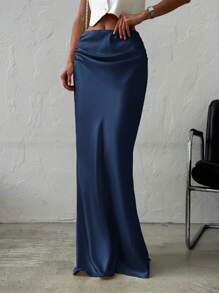 Firerie 女士优雅简约浪漫约会办公室工作时尚百搭纯色缎面及地长裙，米色，秋冬