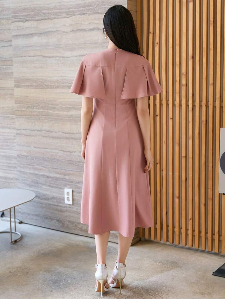 Plain Crew Neck Flare Ruched Dress For Women Maxi Dress
