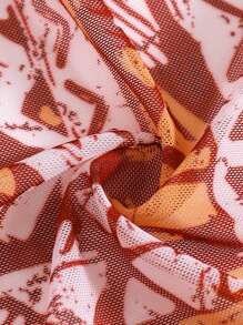 Swim Oasis Plus Size New Fashion Women Multicolor Printed Bandeau Monokini Slim-Fit One-Piece Swimsuit, Mesh Cover Up Wrap Skirt With Tie-Up Vacation/Casual Beachwear For Summer - Multicolor - View 3