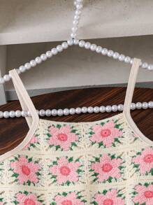 SHEIN Vintaside Kids Tween Girls' Floral Print Wide Leg Jumpsuit - Apricot - View 4