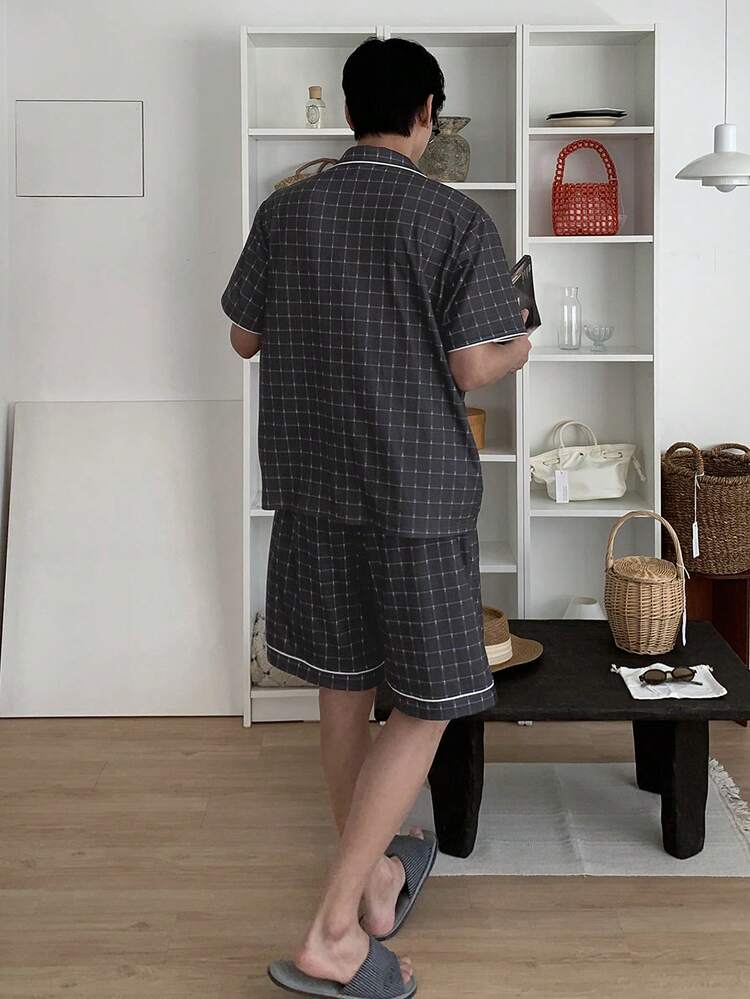 Summer Men's Casual Shirt With Label Matched Loungewear Set Pajama