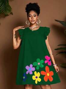 Maweii 大码女式圆领盖袖夏季连衣裙