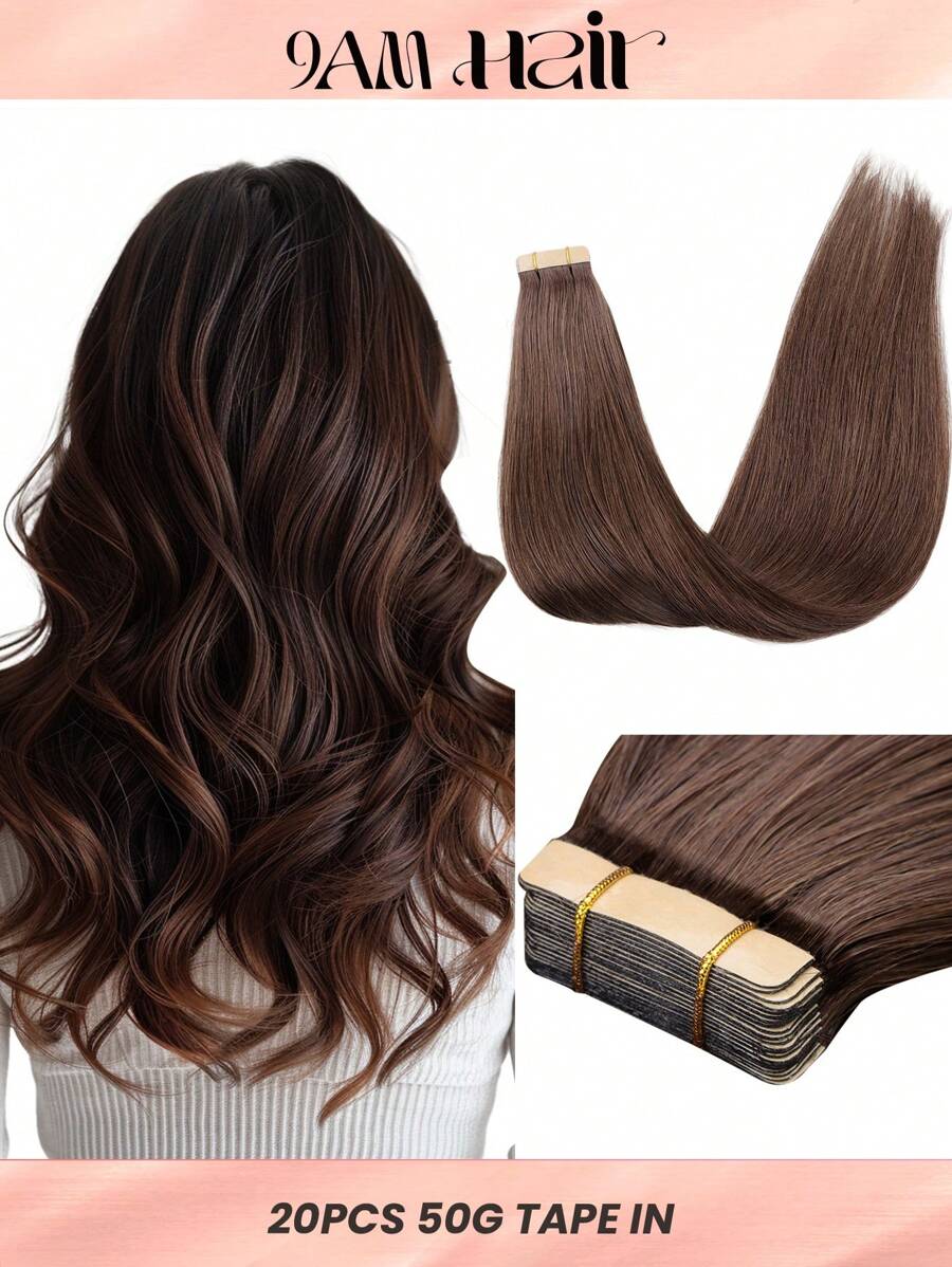 20PCS Straight Tape In Human Hair Extensions 100% Real Remy Human Hair 14-24inches Natural High Quality 50G/Pack For Salon Silky Seamless Invisible PU Tape In Hair Extensions
