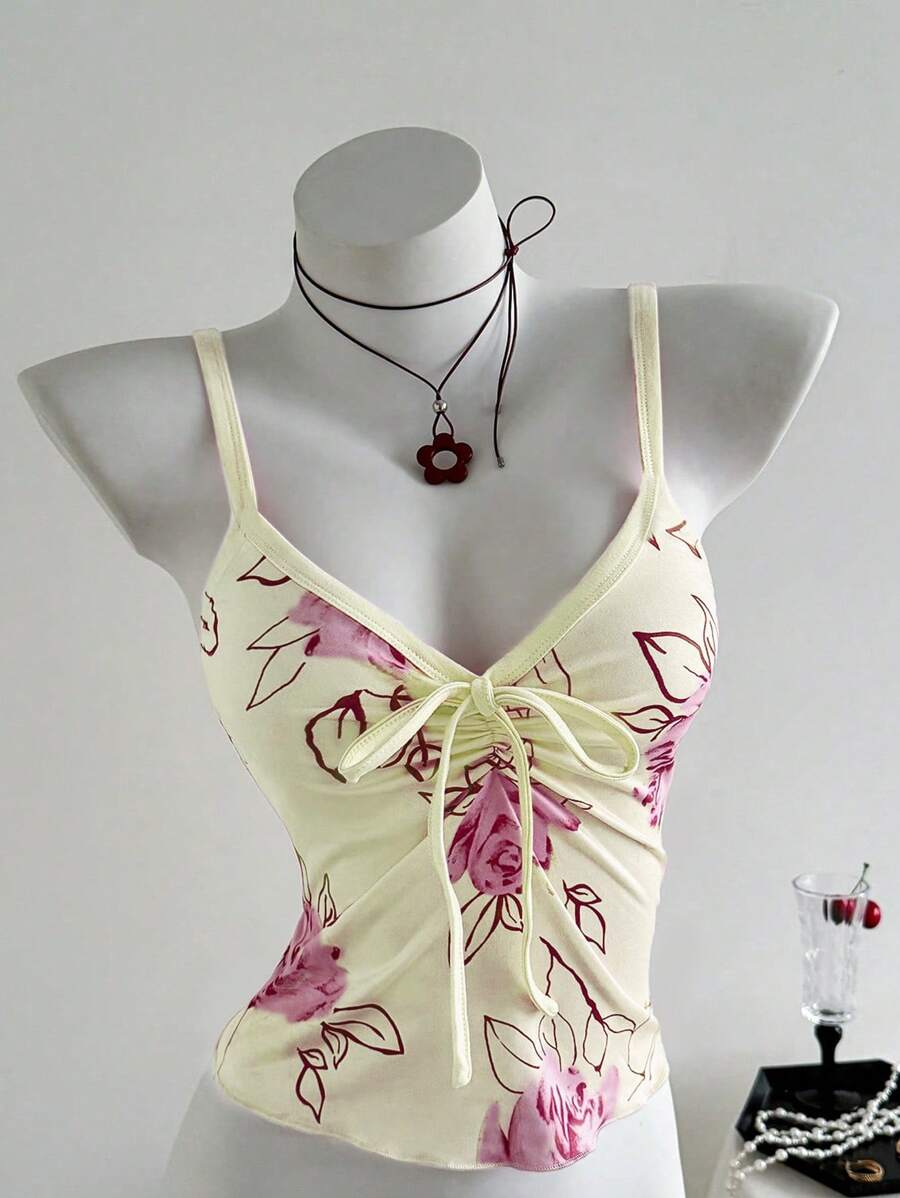 Elamini Top ajustado con lazo estilo bailarina, elegante para mujeres - Amarillo - Ver 1