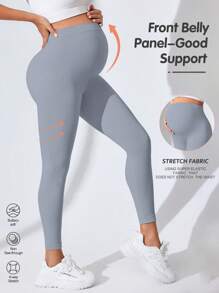 SHEIN 孕妇高腰无缝瑜伽紧身裤，纯色 - 灰色 - 查看 1