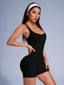 SHEIN Sport Studio Sexy Solid Color Backless Seamless Sports Romper