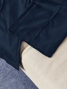 SHEIN Pantalones casuales con cordón en la cintura y bolsillo con diseño de letras para niños preadolescentes, adecuados para uso diario y tiempo libre - Azul Marino - Ver 4