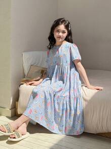 Dazy Kids Tween Girls Floral Print Short Sleeve Round Neck Woven Homewear Sets For Summer