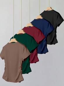 Sparklyn 5pcs/Set Tween Girls' Casual Versatile Waist Cinched Short Sleeve T-Shirt - Multicolor - View 2