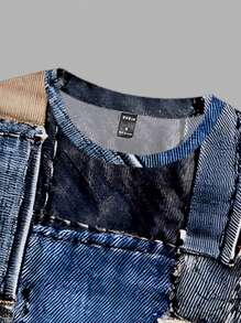 Manfinity Homme Camiseta con estampado de patchwork para hombres, de estilo minimalista, adecuada para el verano