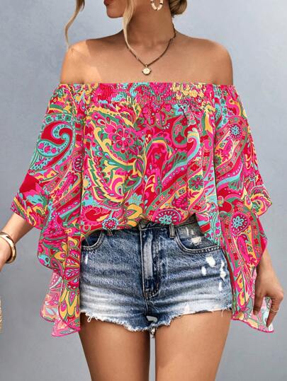 EMERY ROSE Blusa de mujer con hombros descubiertos y manga larga, de moda para el verano