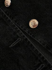 SHEIN MOD 加大码宽松黑色牛仔背心，金色纽扣，复古富贵风格，适合办公室穿着，秋季女装。 - 黑色 - 查看 3
