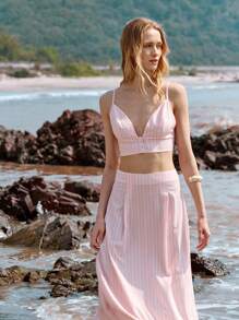 Lumivelle 2pcs Women Spring Vacation Floral Print Spaghetti Strap Maxi Dress Set