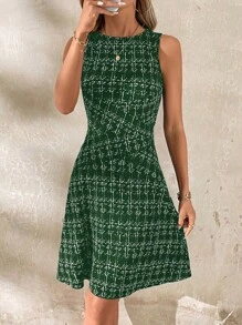 SHEIN Clasi 女士优雅扎染修身 A 字短裙，休闲通勤装，春夏 - 墨綠色 - 查看 7