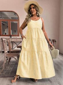 SHEIN VCAY Plus Size Casual Striped Sleeveless Dress,Beach Dress Sundress,Holiday Outfits Boho