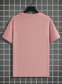 Manfinity LEGND 大码男士休闲纯色圆领短袖 T 恤，夏季 - 粉色 - 查看 2