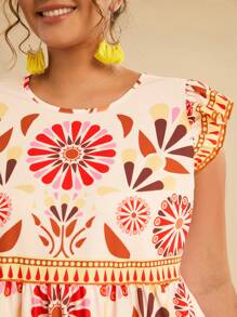 Travachic فستان كاجوال بأكمام قصيرة وياقة طاقم مع طباعة زهرية للنساء البدينات - وردي - مشاهدة 6