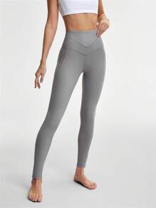SHEIN Sports 女士纯色高腰无缝紧身裤 - 炭灰 - 查看 7