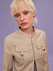 COUREZ Spring Summer Zip Up Jacket/ Y2K /Casual Vintage - Grey - View 6