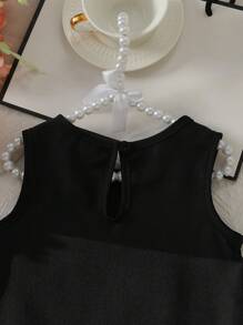 Baby Mädchen süßes, niedliches ärmelloses Oberteil mit Rundhalsausschnitt, Patchwork, plissiertem Saum, Schleifendekor, einfaches Urlaubskleid im Prinzessinnenstil, Sommer