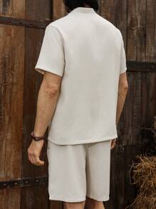 Manfinity Homme 2 Pieces Set: Solid Color Short Sleeve Polo Shirt With Fake Pocket & Matching Shorts - Brown - View 2