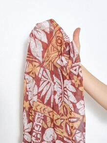 Swim Oasis Plus Size New Fashion Women Multicolor Printed Bandeau Monokini Slim-Fit One-Piece Swimsuit, Mesh Cover Up Wrap Skirt With Tie-Up Vacation/Casual Beachwear For Summer - Multicolor - View 4