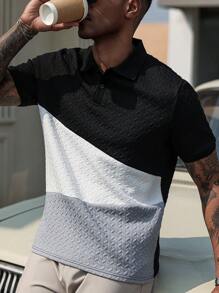 Manfinity Homme 男式拼色纹理面料休闲 POLO 衫 - 彩色 - 查看 7