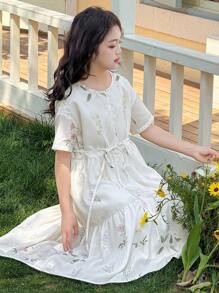 Dazy Kids Tween Girl Round Neck Sleeveless Woven Summer Dress Vacation - White - View 3