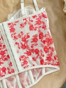 Soleia 女士节日花卉印花蕾丝边可调节肩带修身吊带背心