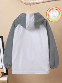 SHEIN Tween Boy 1pc Letter Patched Detail Raglan Sleeve Hooded Thermal Lined Coat - Grey - View 2
