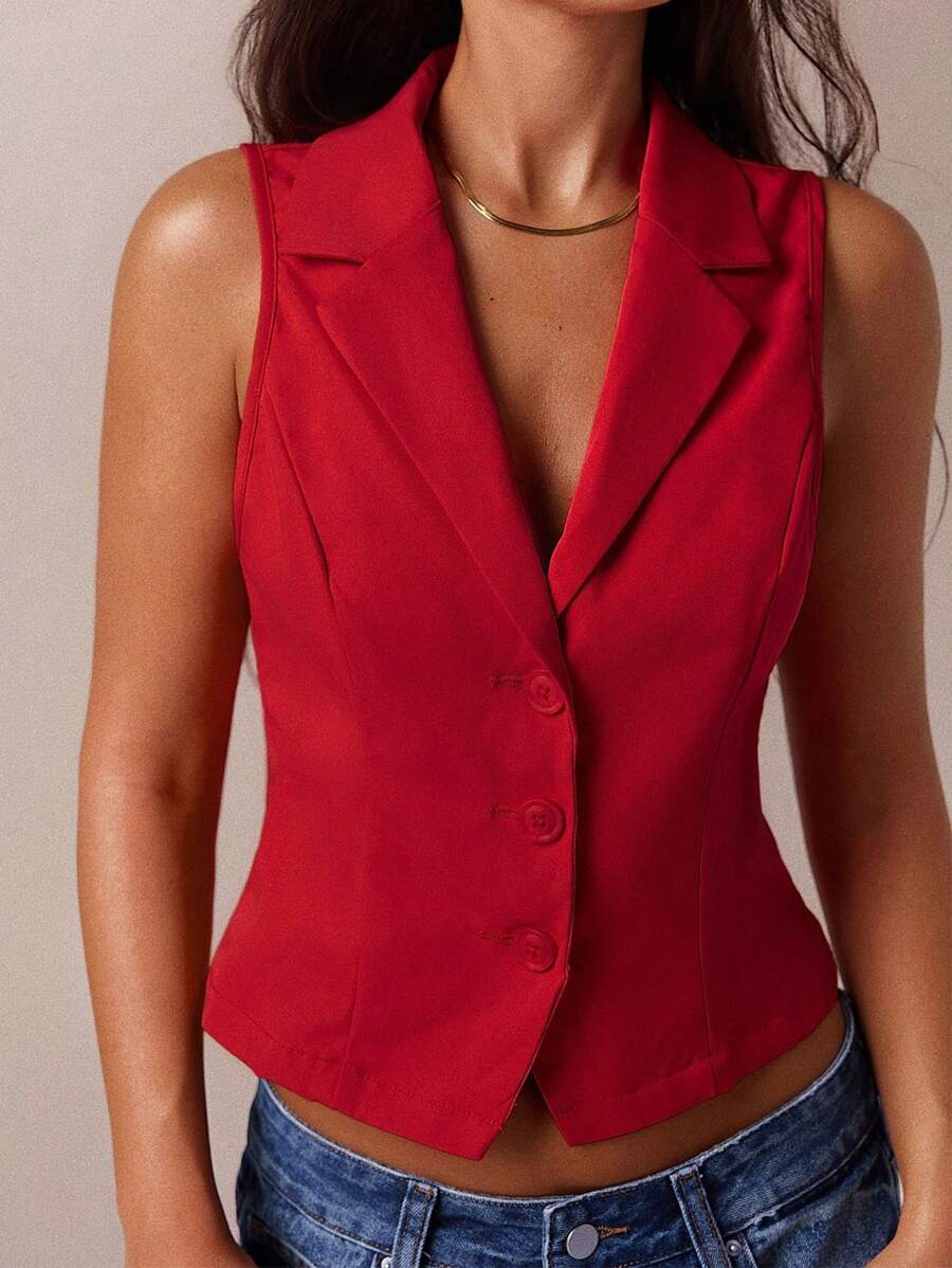 SHEIN Forever 21 春夏女士浪漫/舞会/正式/生日/90 年代/商务休闲女士/优雅/西部装/外出/时尚/休闲/Y2K/俱乐部/办公室/鸡尾酒会/复古/紧身/狂欢节/有趣/优雅/老钱/街头服饰/度假/乡村音乐会/工作/端庄/春假/单身派对/音乐会/坏人/基本款/毕业/前扣/红色背心 - 紅色 - 查看 1