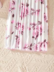 SHEIN 女童 2 件套：纯色圆领吊带背心和花卉印花褶皱长裤 - 粉色 - 查看 3