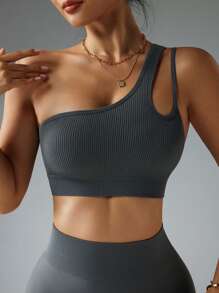 SHEIN Sport Studio Einfarbiger nahtloser rückenfreier Sport-BH mit einem Träger