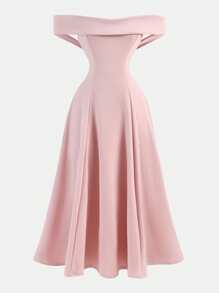 SHEIN Serisse Kids Girlism Tween 女孩纯粉色针织露肩收腰 A 字连衣裙，复古优雅，适合节日、派对、情人节、婚礼