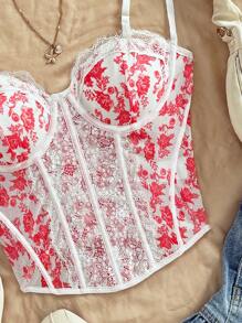 Soleia 女士节日花卉印花蕾丝边可调节肩带修身吊带背心