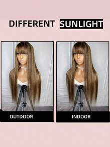 Straight Bangs Wig Human Hair Highlights Wig 180% Density Highlight Color