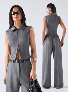 LYSMO Women's Striped Vest And Pants Set - Grey - View 5